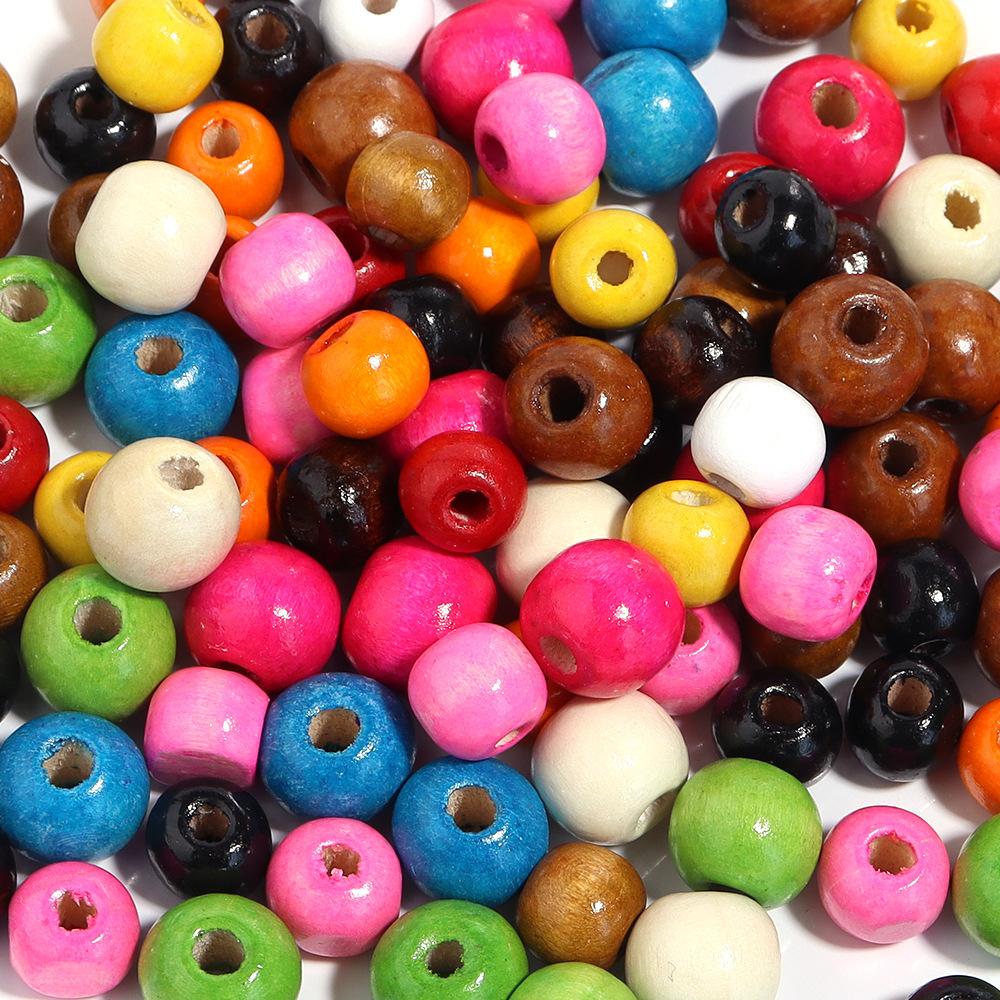Maple Large Hole Round Beads Diy Bracelet Loose Beads, Candy Color Wood Beads Color Round Beads Bracelet Key Chain Basic Accessories