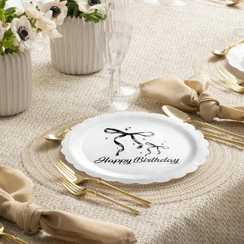 Pink And White Bow 7inch Plate And 9inch Plate Tableware Set For Prom Birthday Decoration, Pink And White Birthday Party Supplies