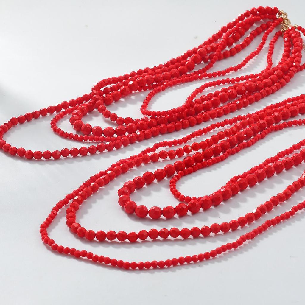 Z Series Red Rice Bead Multi-Layer Women's Retro Necklace