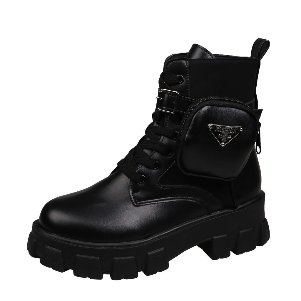 2026 autumn and winter new patent leather pocket boots thick-soled muffin locomotive Martin boots women's British style large size lace-up short boots