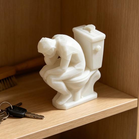 Figurka Myslitele, Vtipný Muž na Toaletě Přemýšlející Socha, 3D Tištěná Novinka Koupelnová Dekorace pro Kancelářskou Knihovnu, Dekorace na Stůl