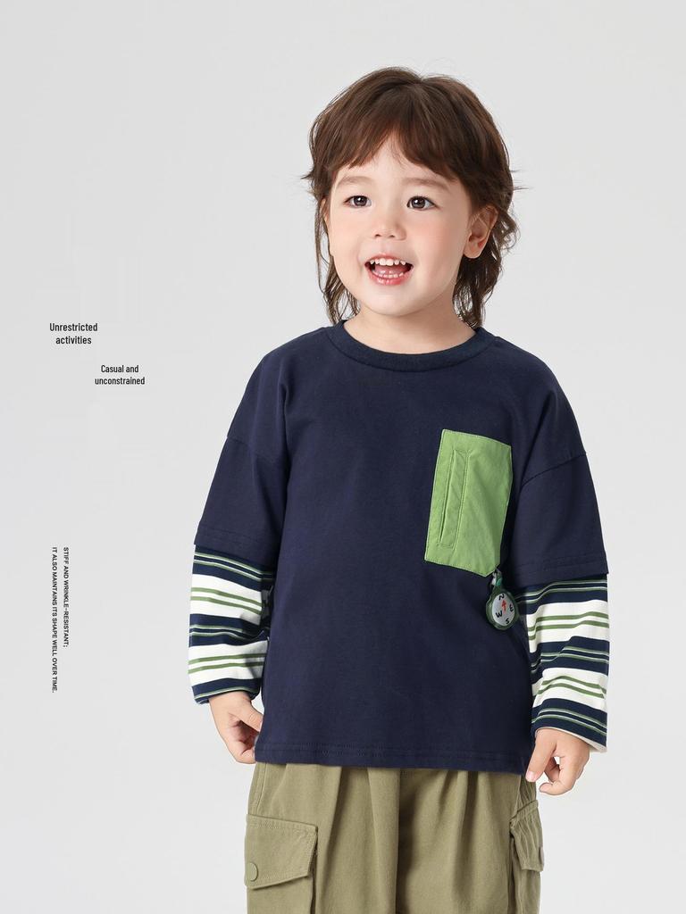 Trendy European Boys' Two-Piece Long-Sleeve T-Shirt for Spring & Autumn 2026 - New Style Toddler & Children's Base Layer