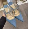 Fashion Women's Pointed Toe High Heels Rhinestone Chain Open Toe Sandals Sparkly Luxury Full Rhinestone Chic