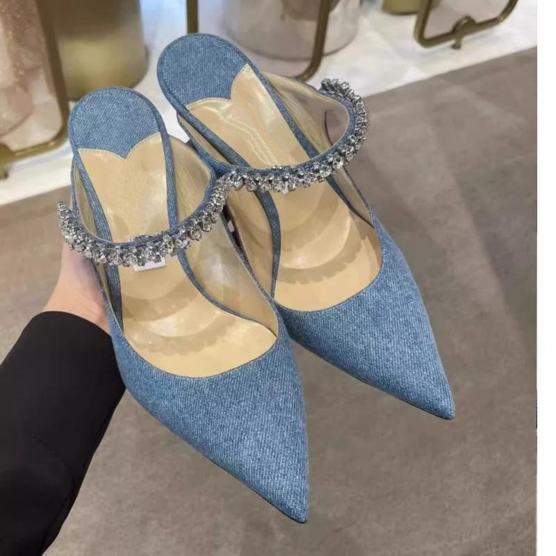 Fashion Women's Pointed Toe High Heels Rhinestone Chain Open Toe Sandals Sparkly Luxury Full Rhinestone Chic