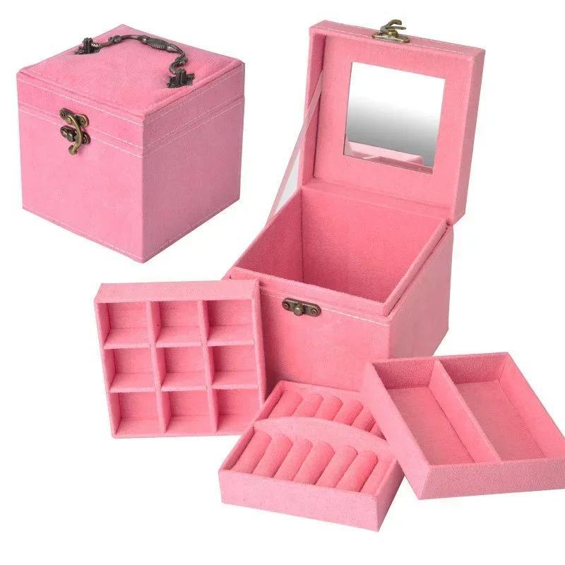 1 Pcs Multi-functional Three-layer Leather Drawer-style Jewelry Box Earrings Lock Jewelry Box Necklace Ring Storage Box