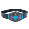 Retro Western Turquoise Belt with Distressed Silver Color Carved Buttons Natural Blue Turquoise Rodeo Style Cowboy Cowgirl Waistband