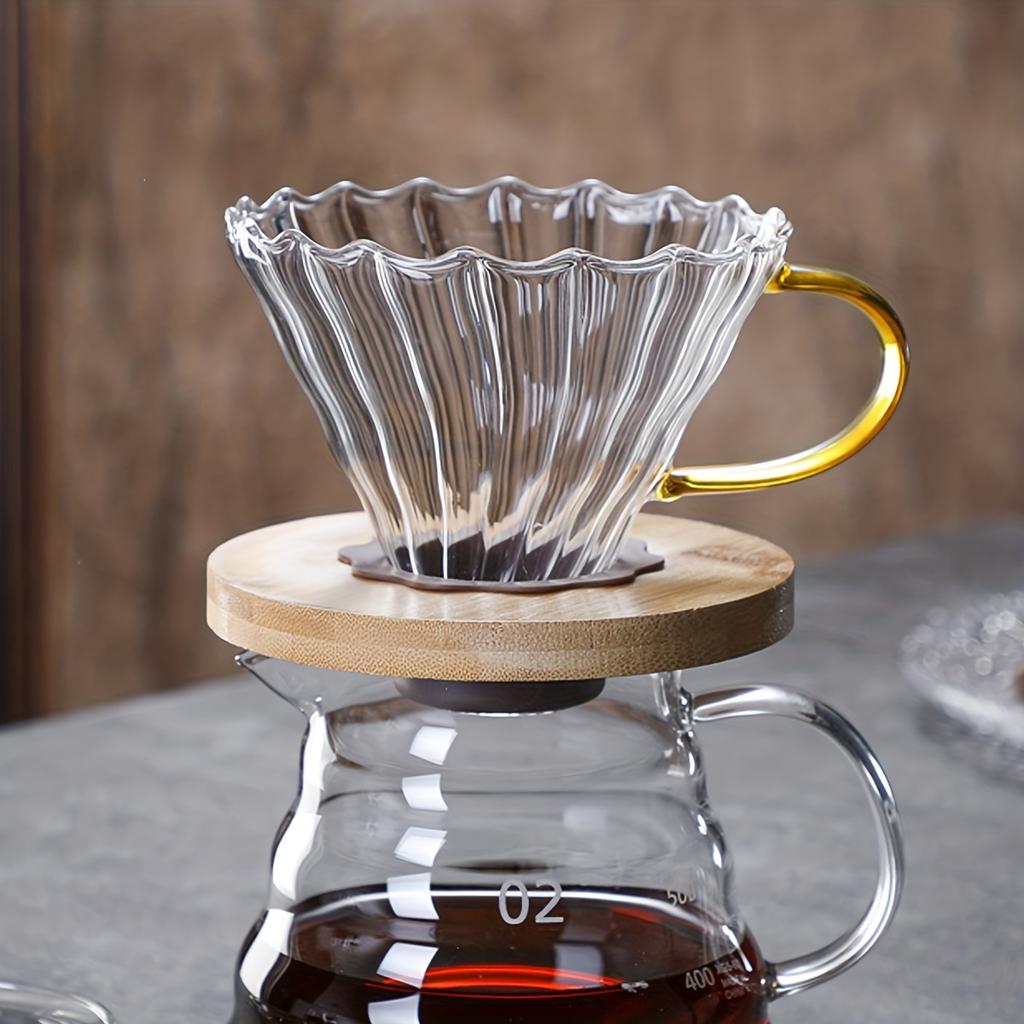 Glas Kaffeefilter/Dripper - Konischer Glas Pour Over Kaffeefilter mit Bambusständer & Griff, 1-4 Tassen Tropfzubehör