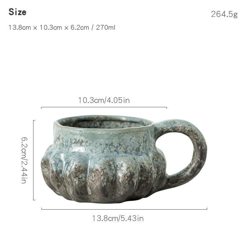 

Retro Coarse Pottery Coffee Cup Pumpkin Shaped Coffee Cups Spoon with Lid Mugs Household Relief Cup and Disc Set Christmas Gifts Approximately 270ml