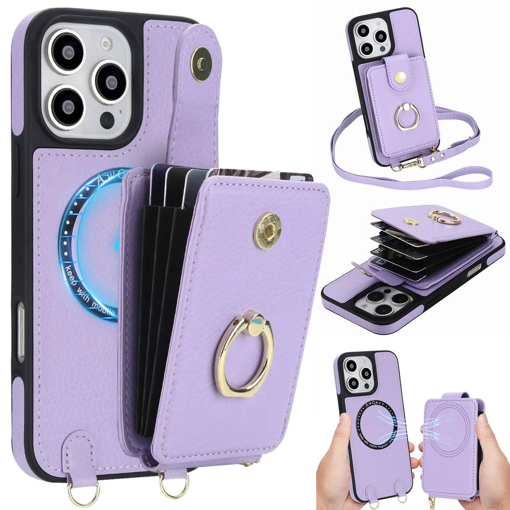 Portemonnaie-Hülle für iPhone 17/Air/16e/16/15/14/13/12 Pro Max Umhängetasche mit Reißverschluss Abnehmbare Klappbörse RFID-Kartenhalter Magnetische Abdeckung