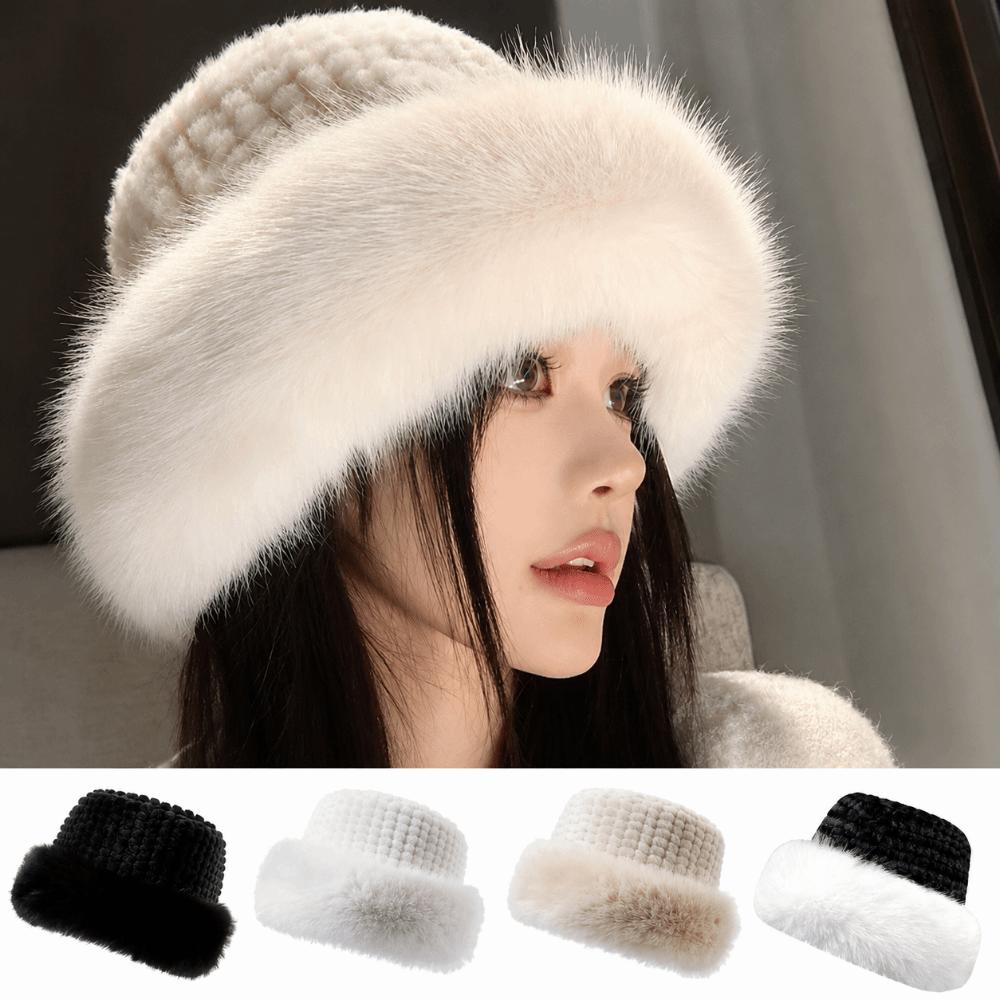 Faux Fur Faux Fur Bucket Hat Thick Fleece Inner Face Slimming Basin Hat  Outdoor Cold Proof