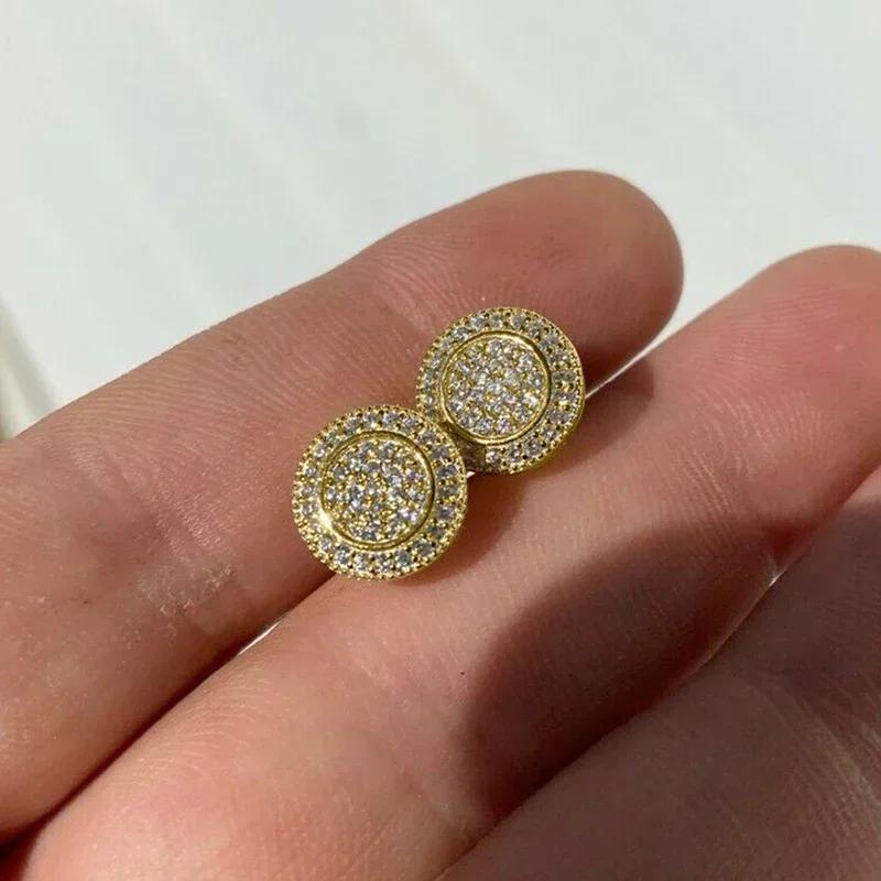 Gold Color Round-Shaped Stud Earrings For Women Full Paved Brilliant Cubic Zirconia Fashion Versatile Jewelry Bulk