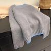 Women's Color Block Wool Sweater - Thick, Soft, Loose Fit, Fall/Winter 2025, Round Neck Knit