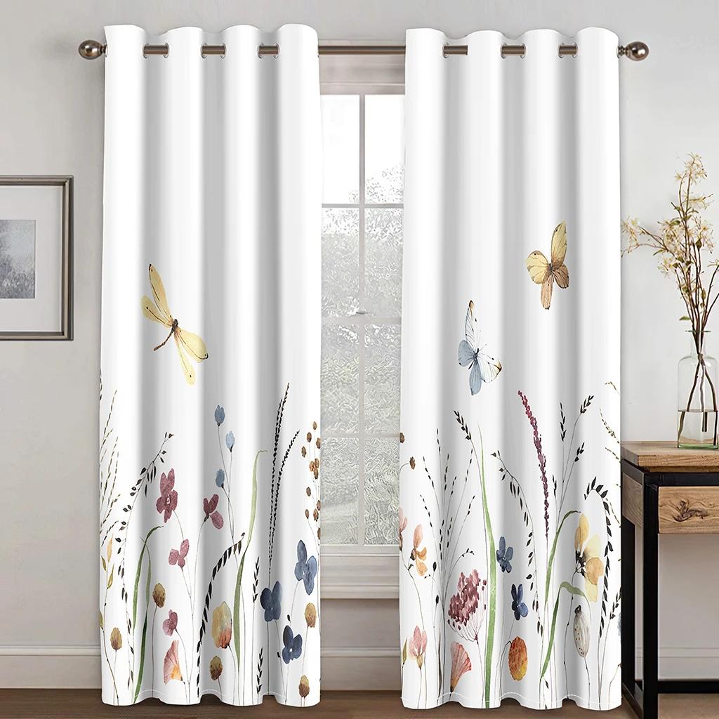 3D Digital Printing Curtain for Kitchen, Short Window Curtains, Floral and Flowers, 2 Panels