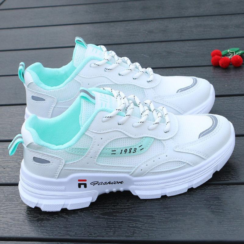 Dad shoes ins tide spring and summer new mesh sneakers flat bottom light hollow breathable mesh shoes 35 зелёный