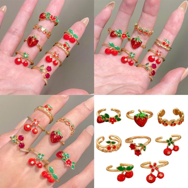 Elegant Cherry Rings Fashionable Rings Adjustable Open Rings Copper Texture Suitable for Dates Parties and Daily Outfits