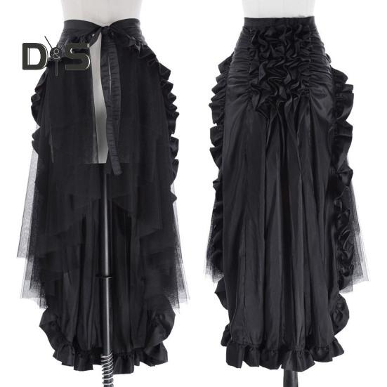 Damen Halloween Rock Cosplay Unregelmäßiger Rüschensaum Schnürung Hohe Taille Mesh Patchwork Steampunk Viktorianisch Performance Rollenspiel Fotografie Tanzen