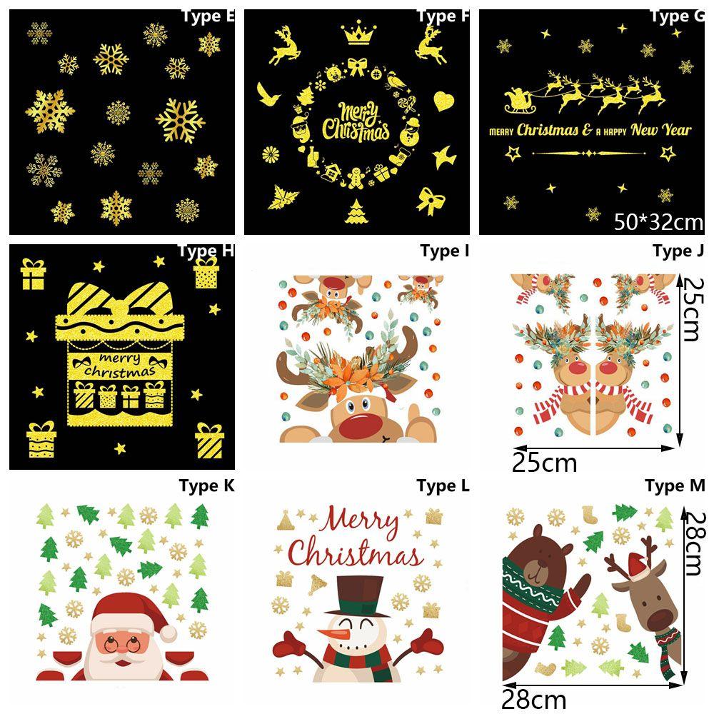 Xmas Snowman Elk Santa Clause Decorative Poster Christmas Stickers Wall Art Shopwindow Decal
