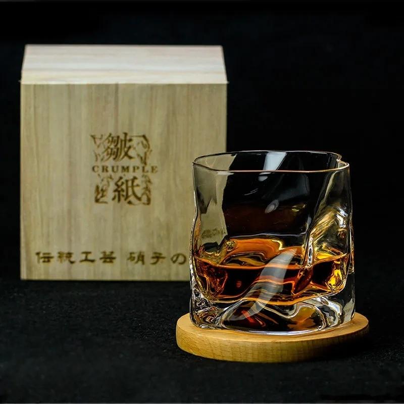 Irregular Whiskey Crystal Cup Japanese Art Glassware Wine Tasting Glasses Crumpled Whisky Tumbler Rock Cognac Snifter Beer Mug