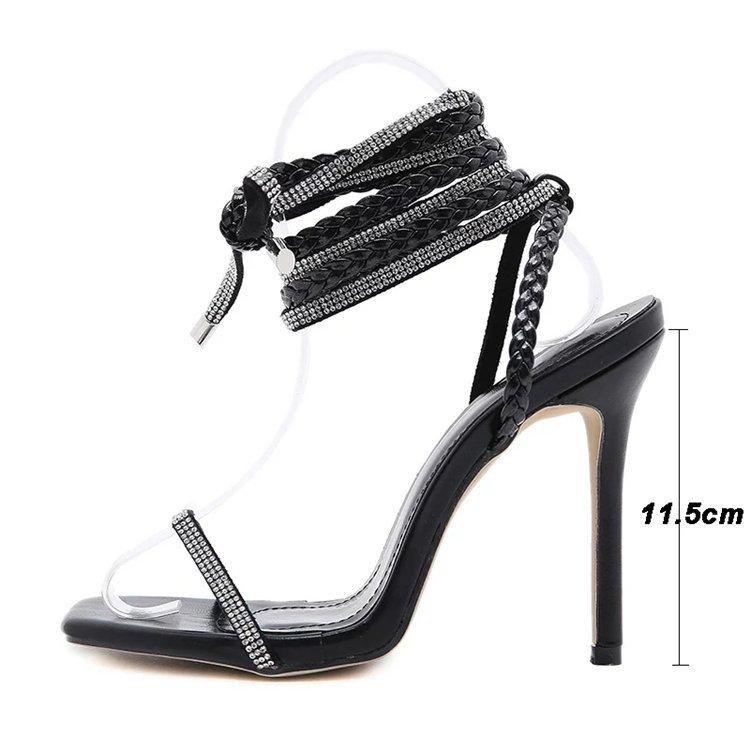 Women'S High-Heeled Sandals, Sexy Rhinestone Braided Belt, Anklet Straps, Large-Size Fashion Women'S Shoes