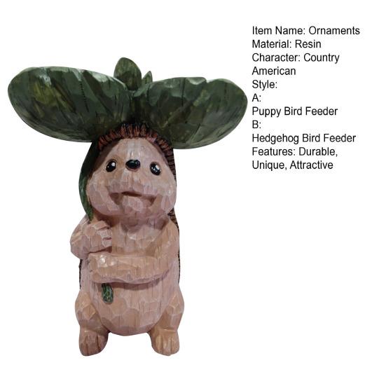 Resin Birdbath Wild Bird Feeder Cute Dog Hedgehog Garden Ornament Outside Sculpture Bases Decor for Nature Lover Yard Garden