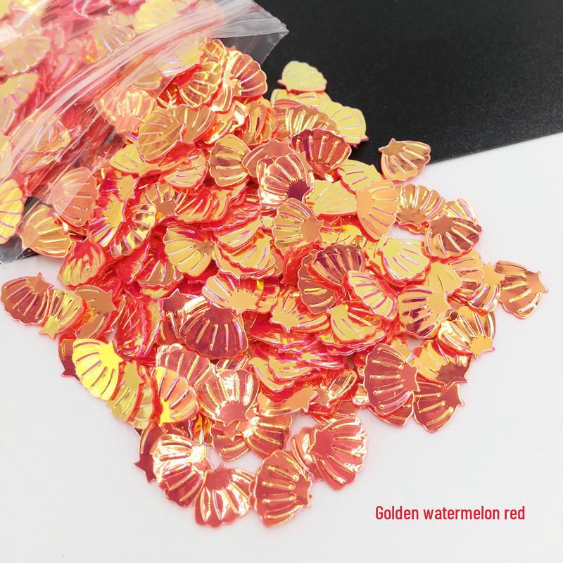 Golden Scallop Shell Nail Art Glitter - 7mm Resin Slime Decor Beads, 10g Bag