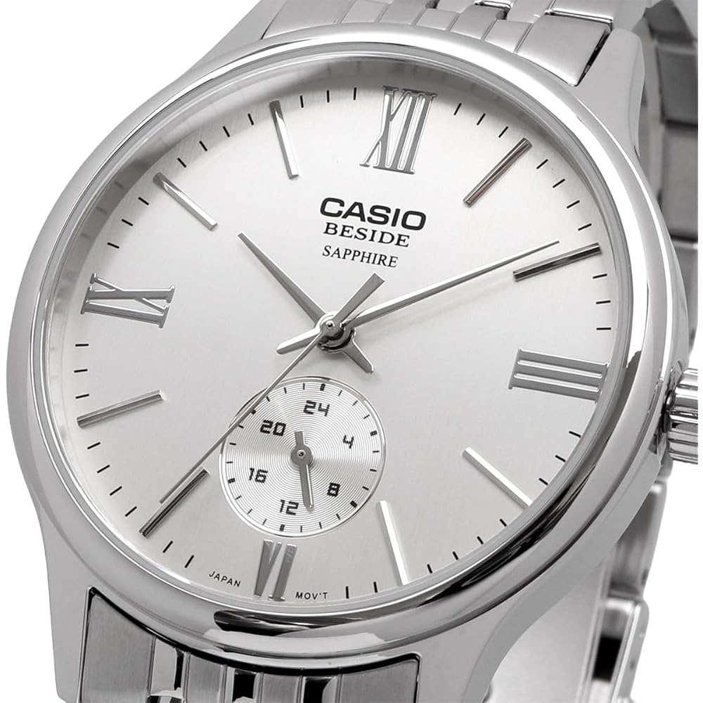 Casio Beside Quartz Men's Watch Sapphire Glass BMS-100D-7AV Stainless Steel Band 24-Hour Display Silver