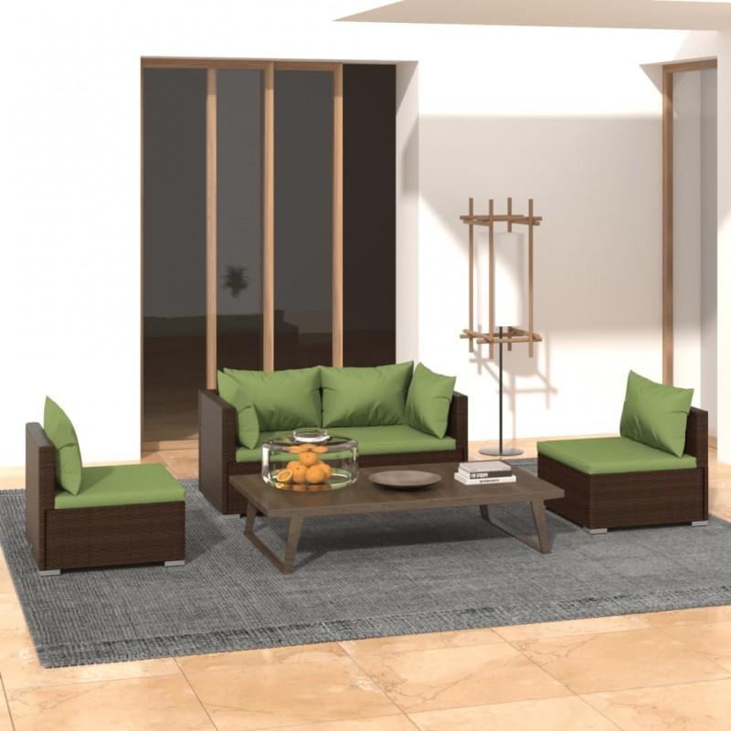Día y Noche - Día y Noche Set muebles de jardín 4 piezas y cojines ratán sintético marrón