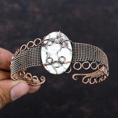 Wild Horse Magnesite Bangle Copper Wire Wrapped Jewelry Adjustable Cuff Handmade Dainty Gemstone Bangle Copper Wire Wrap Bangle Gift For Him