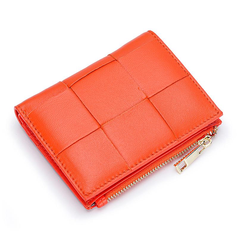 Women's Short Lambskin Woven Wallet: Foldable Card Holder & Zipper Coin Purse (2025)