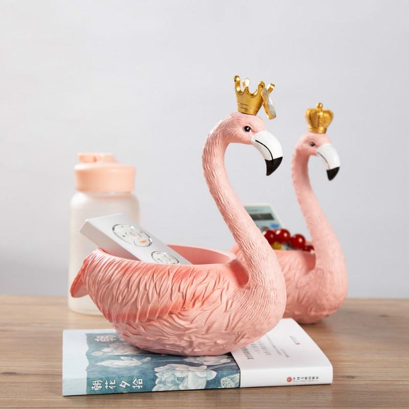 1Pcs Kreative Harz Handwerk Veranda Hause Lagerung Ornamente Flamingo Dekoration Lagerung Box