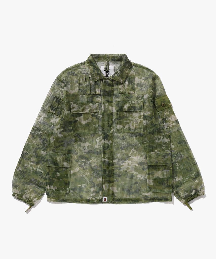 Bape Multi Pixel Camo Mask Hooded Shirt Jacket (M) Green