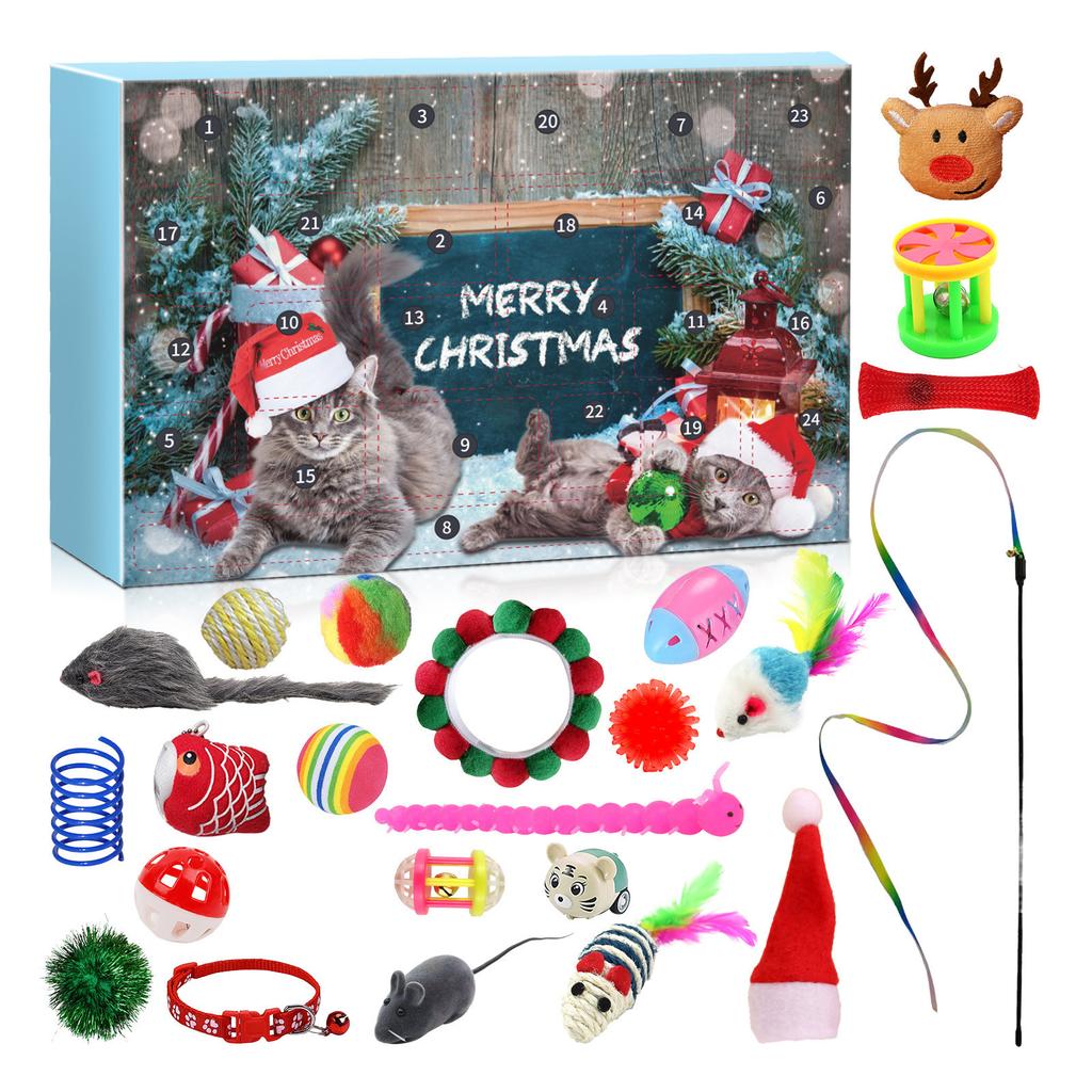 Christmas Advent Calendar , Christmas Countdown Toy 24pc Cat Channel Teasing Stick Pet Cat Toy Set Tunnel Toy