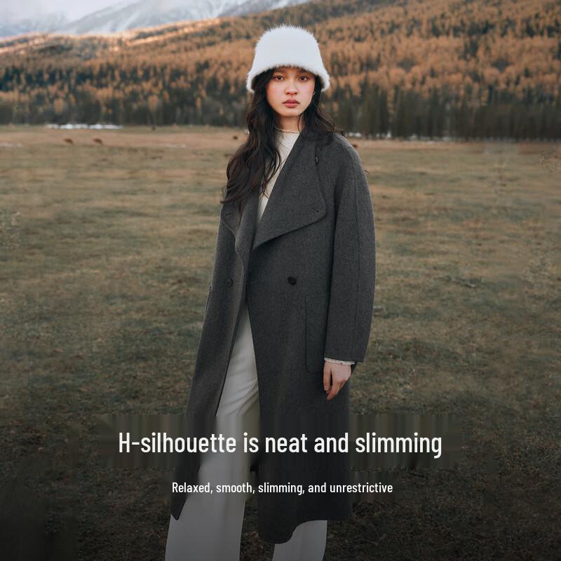 

Элегантное женское шерстяное пальто Qiushuiyiren с двубортной застежкой и воротником-стойкой M