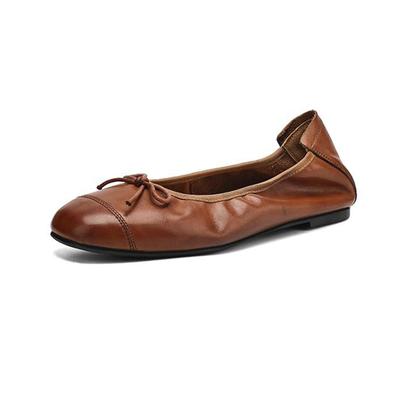 Cow Skin Fashion Spring Autumn Beauty Flat with Women Round Toe Shoes Ballet Dance Shallow Flats