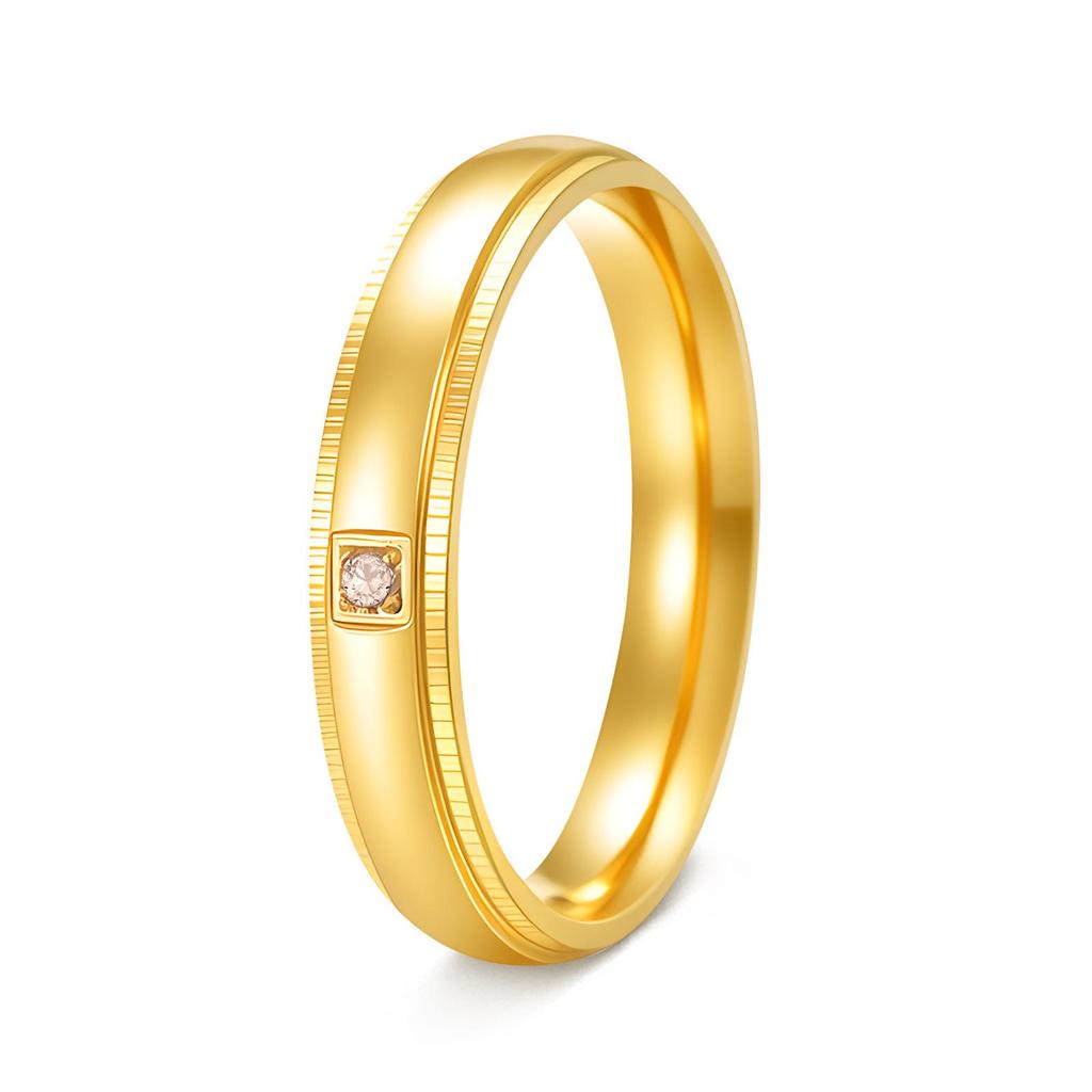 European & American Simple Diamond-Inlaid Stainless Steel Couple Ring Set