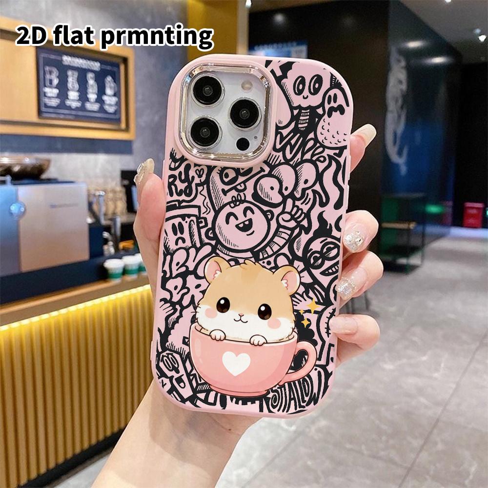 Phone Case: 2D Flat Design Suitable for iPhone 18 17 16 15 14 13 Pro Protective Case, Couple Style, Teacup Hamster, Christmas and Halloween Gifts