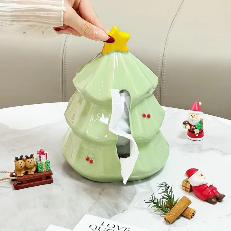 Christmas Tree Napkin Holder Home Tissue Storage Box Ceramic Organizer Festive Decorative Stylish Modern