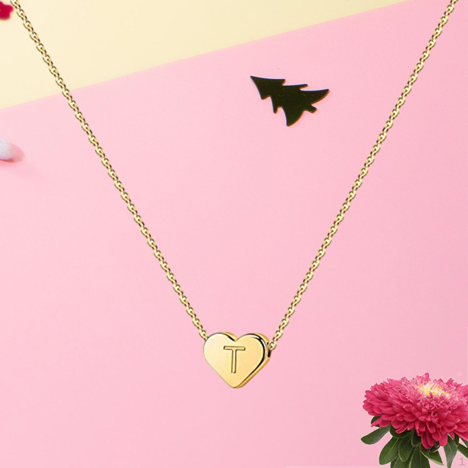 

Heart Pendant Alphabet Necklace Fashion Jewelry Chain Necklaces Simple for T