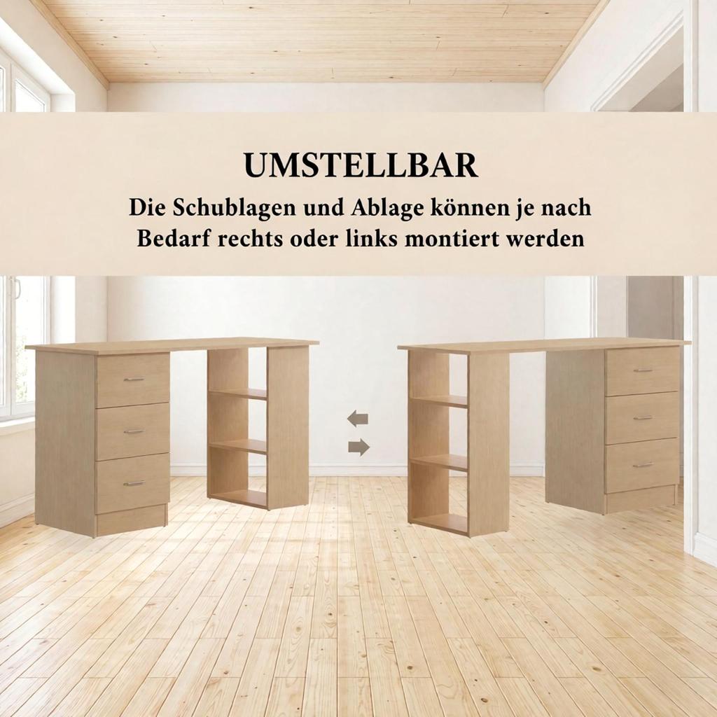 Functional Computer Desk, Modern Desk with Drawers and Open Shelf Compartment, Office Desk, Desk (only with office desk)