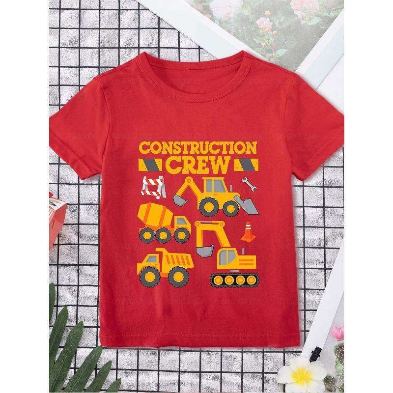 Boys Engineering Vehicle Tool Construction Print Crewneck Short Sleeve Tee