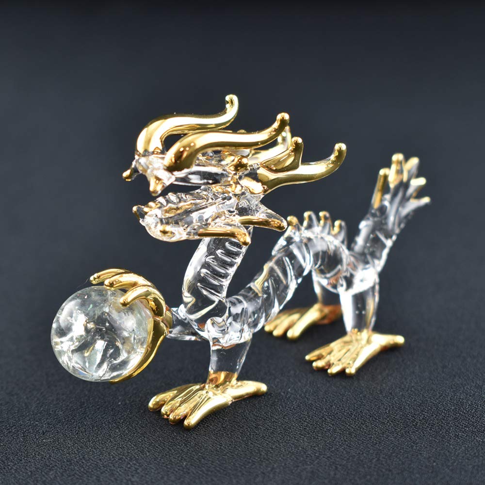 Fourcart Handmade Glass Feng Shui Purification Dragon with Ball, 2-inch X 3-Piece Set