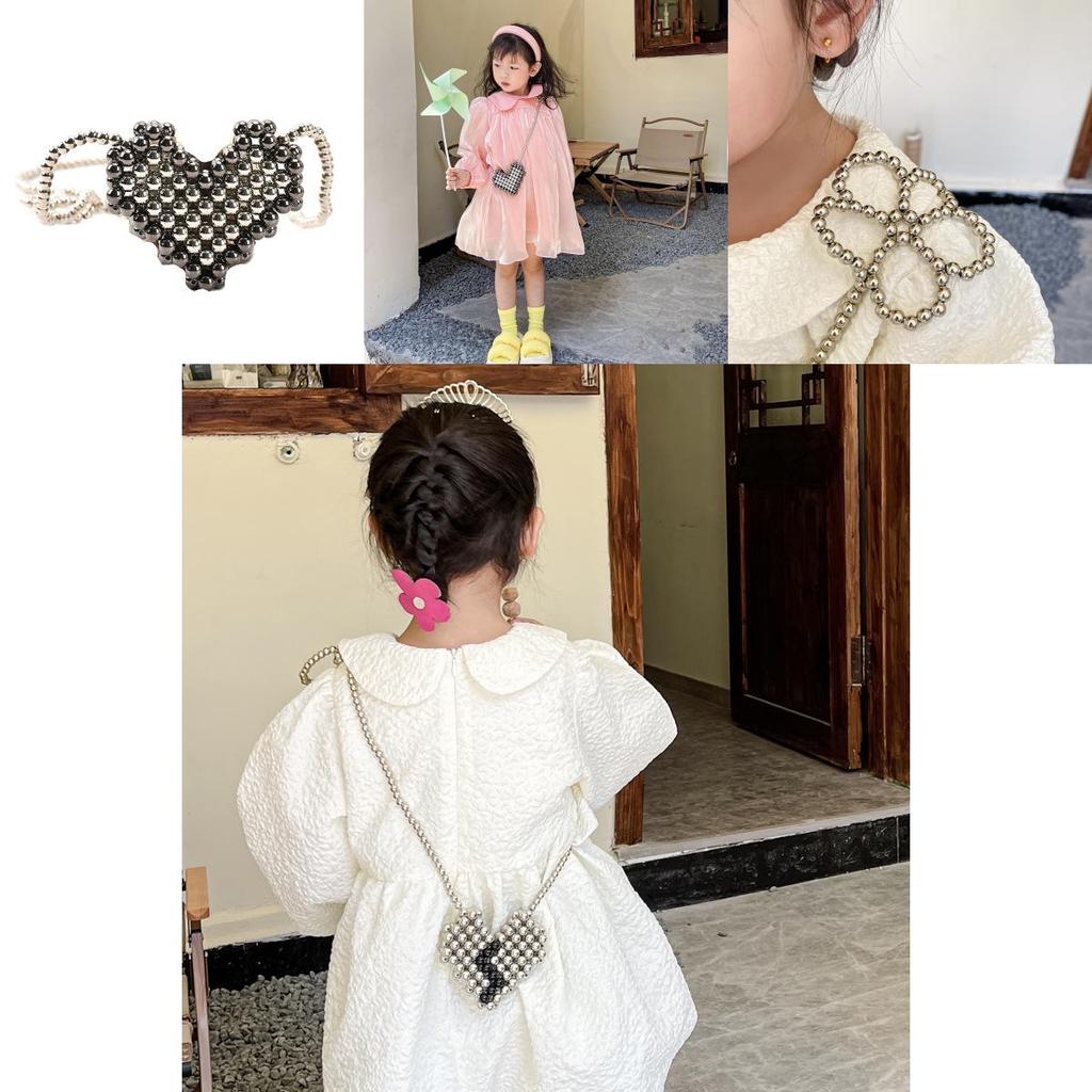 Trendy Mini Children's Crossbody Bag With Adorable Pearl Heart Design For Girls