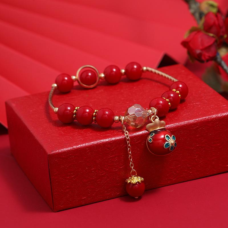Niche design new exquisite bracelet retro red crystal simple and versatile student creative round bracelet female