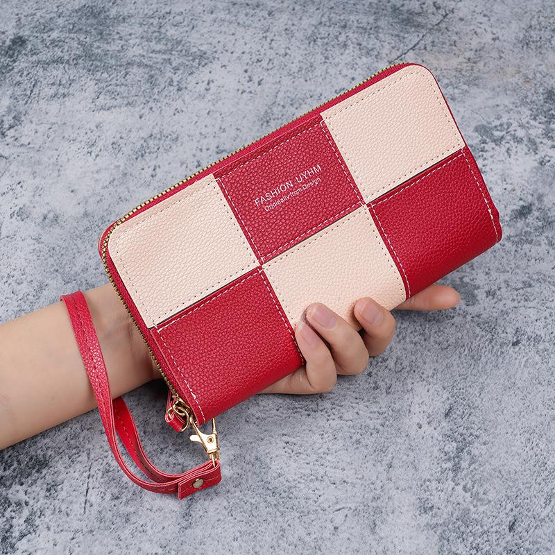 Korean Style Single Zipper Women'S Extra Large Capacity Long Wallet, Patchwork Coin Purse, Phone Bag, Fashionable And Versatile