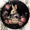 Gothic White Rabbit Tea Party Round Metal Tin Sign D Flat Printing Alice In Wonderland Wall Plaque For Home Decor