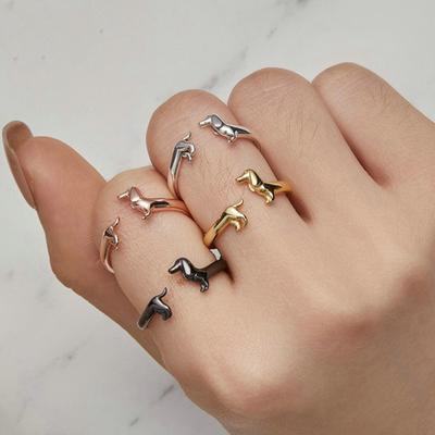 Öffnungsring Dackel Hund Design Verstellbarer Fingerring Flexible Größe Ring Schmuck Vielseitiges Accessoire