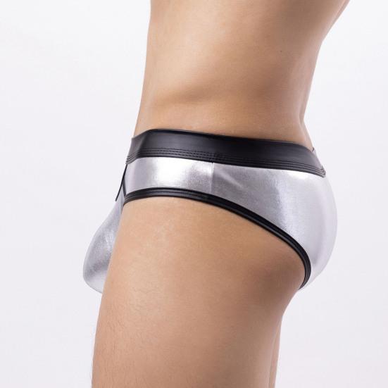 Slip Bikini Sexy da Uomo Colore Patchwork Davanti Vuoto Mutandine a Vita Bassa Design U-convesso Biancheria Intima Traspirante
