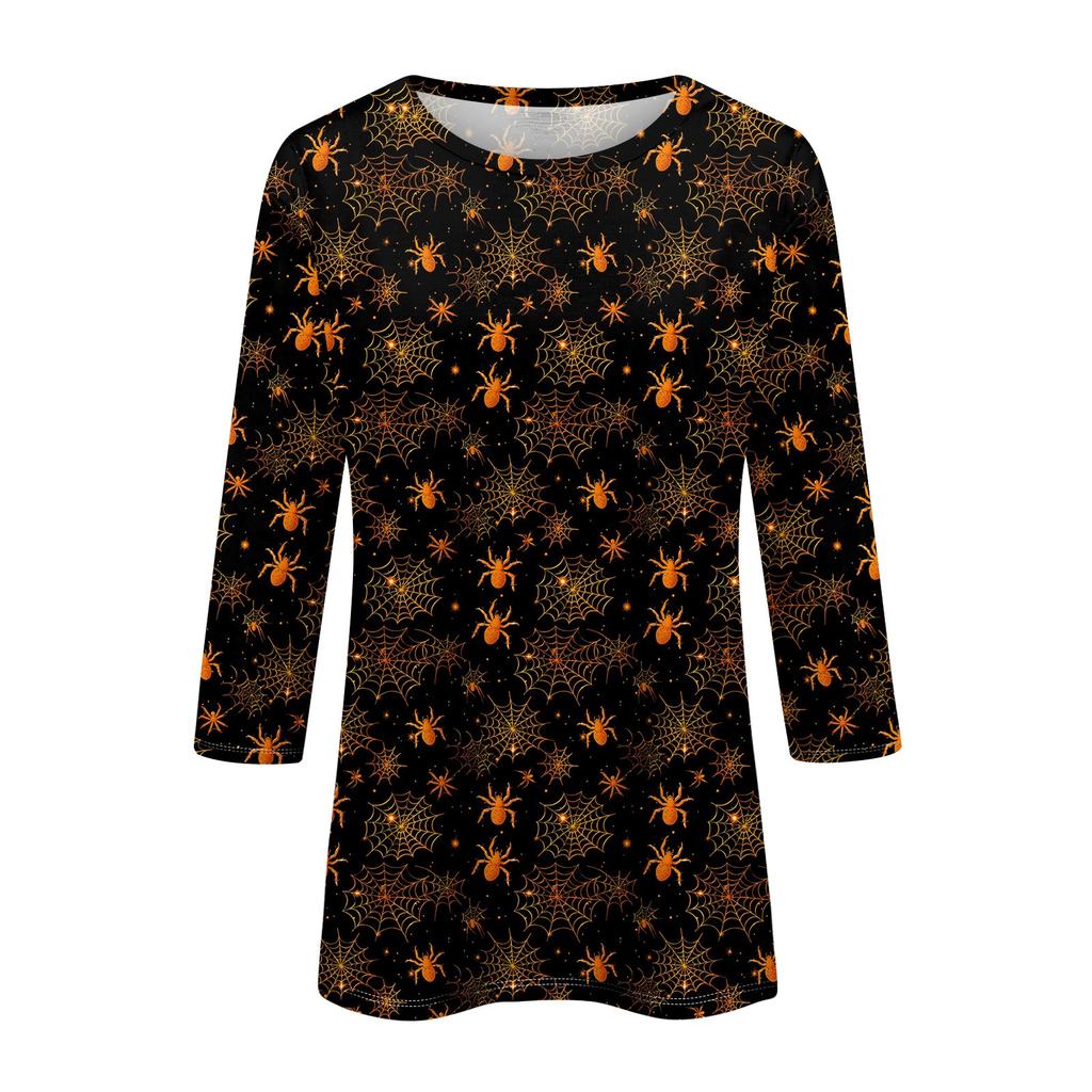Women's Fashion Casual Round Neck 3/4 Sleeve Loose  Printed T-Shirt Ladies Top