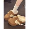 Retro Thick-soled Birkenstocks, Women's Shoes, Winter Cotton Shoes, Piled and Thickened Plush Bag Head, and Half Slippers Outside.