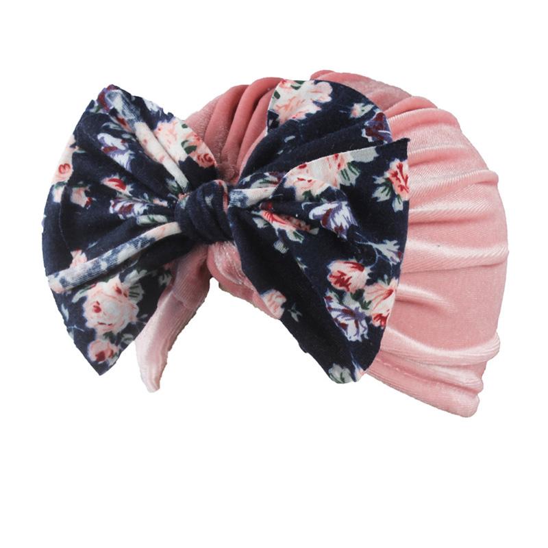 Flower Big Bowknot Baby Hat Soft Velvet Baby Girls Hat Bonnet Spring Infant Toddler Turban Cap Beanie Kids Hat